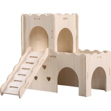 Hamster Hideout Kafesi Aksesuarları - Suriye Cüce Gerbiller ve Fare Fareleri Sıçan Diğer Küçük Hayvanlar Vb. Için Hamster Evi ve Habitat Ahşap Hide Hut (Dalga Kalesi)