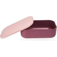 Dekoratif Saklama Kabı, Oluklu Tasarım, Pembe Kapaklı, Bordo Gövde