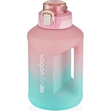 Vagonlife 1600ML Çift Renk Taşıma Askılı ve Kulplu Motivasyon Su Matarası Sticker Hediyeli (Pembe-Turkuaz)