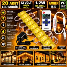 Powerr Led Aydınlatma 20 Adet 12V 1.2W Dar Açılı Tek Lensli Amber LED Modül 3A Priz Adaptör 12A Tek Renk Rf Dimmer Set