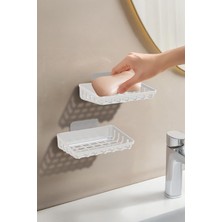 Ata Home 2'li Set Yapışkanlı Banyo Sabunluk, Katı Sabun Tutacağı, Lavabo Mutfak Katı Sabunluk Süngerlik Siyah Beyaz