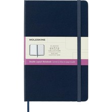 Moleskine Klasik Defter, Sert Kapak, Büyük (5" x 8.2") Çift Düzen, Çizgili/düz, Safir Mavisi, 240 Sayfa