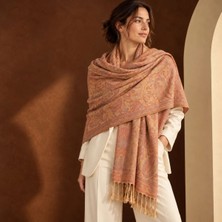 Eos Kolektif Gül Kurusu Hardal Paisley Desenli Çift Taraflı Paşmina Şal 175X70 cm