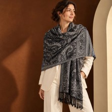 Eos Kolektif Siyah Paisley Desenli Çift Taraflı Paşmina Şal 175X70 cm