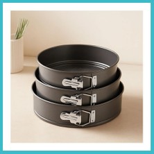 Defne Store 3'lü Yuvarlak Metal Kelepçeli Kek Kalıp Seti 24-26-28 cm Dfnbez