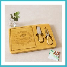 Defne Store Bambu Peynir Sunum Panosu 19X29 cm - Ahşap Saplı Bıçaklı Dfnbez