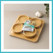 Defne Store Bambu Tepsili 4'lü Çerezlik Lokumluk Kase Seti - 22X22 cm Dfnbez