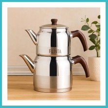 Defne Store Orta Boy Çelik Çaydanlık Seti (Çift Kapaklı, Süzgeçli) 1.25L/2.25L Dfnbez