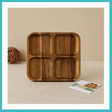 Defne Store Akasya Ahşap 4 Bölmeli Kare Servis Tepsisi 20X20X1.4 cm Dfnbez