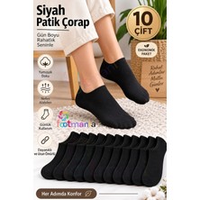 Footmania Kadın 10 Çift Siyah Patik Çorap Seti Pamuklu