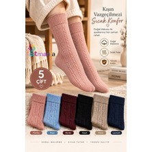 Footmania Kadın 5 Çift Örgü Desenli Sonbahar ve Kışlık Çorap Seti (Extra Yumuşak)