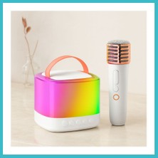 Defne Store Kablosuz Mikrofonlu Karaoke Hoparlör (Bluetooth, Beyaz, USB Şarjlı) Dfnbez