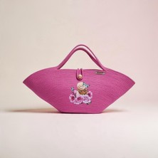 Hülya Craft Pembe Çiçek Desenli Kordon Ip ile Yapılmış Plaj Çantası