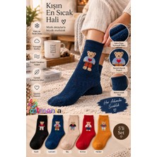 Footmania Kadın Kışlık 5 Çift Havlu Thermal Teddy Desenli Çorap