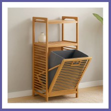 Nida 2 Katlı Bambu Çamaşır Sepeti Önden Çek-Aç Organizer 40X35X95 cm Nıda