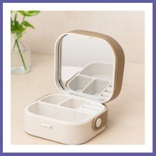 Nida Aynalı Makyaj ve Takı Organizer Çanta 9X9X3.7 cm - 4 Bölmeli Nıda