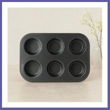 Nida 6 Gözlü Siyah Metal Muffin Kalıbı Nıda