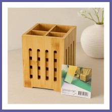 Nida Ahşap Bambu 4 Bölmeli Kaşıklık Organizer (11X11 Cm, Pencereli) Nıda