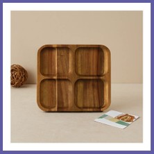 Nida Akasya Ahşap 4 Bölmeli Kare Servis Tepsisi 20X20X1.4 cm Nıda