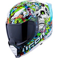 Icon Ultraflite Doodle 3 Mıps Kapalı Motosiklet Kaskı Beyaz  Mavi  Yeşil