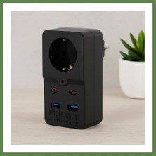 Bezos Termal Akım Korumalı Duvar Prizi - 1 Priz, 2xusb, 2xtype-C (10A/2500W) Siyah HB006