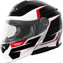 Torc T-28 Vertex Çene Açılır Motosiklet Kaskı Siyah  Beyaz  Kırmızı
