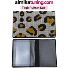 Şimika Premium Taşlı Araç Ruhsat Kabı – Parlak Kristal Taşlı Şık ve Lüks Ruhsat Kılıfı gold leopar