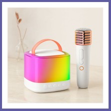Nida Kablosuz Mikrofonlu Karaoke Hoparlör (Bluetooth, Beyaz, USB Şarjlı) Nıda