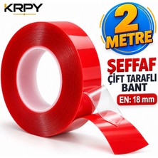 Krpy Şeffaf Çift Taraflı Bant 18 mm x 2 Metre Güçlü Yapışkanlı Montaj ve Sabitleme Bandı