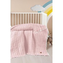 Tr Müslin Bebek Yorganı Pudra 115X125 Cm, Saçak Detaylı, Kapitone Dikişli