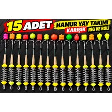 15 Adet Karışık Sazan Rig Boli Hamur Yay Takımı – Büyük Sazan Iğneli, Renkli Boncuklu, Hazır Olta ve Kasnak Takımı