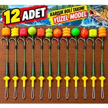 12 Adet Sazan Rig Boli Takımı Yüzen Model Büyük Sazan Iğneli Karışık Renkli Boncuklu Hazır Olta Takımı