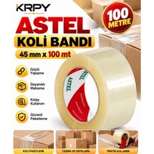 Krpy Astel Şeffaf Koli Bandı 45 mm x 100 Metre Güçlü Yapışkanlı Paketleme ve Kutu Bantlama Bandı