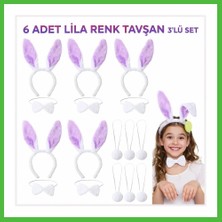 Bezos Lila Tavşan Sahne Seti 6'lı Set Taç Papyon Kuyruk Arz