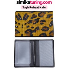 Şimika Premium Taşlı Araç Ruhsat Kabı – Parlak Kristal Taşlı Şık ve Lüks Ruhsat Kılıfı Gold Leopar