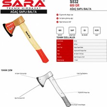 Sara S532 Ağaç Saplı Balta – 600 Gr, Isıl Işlem Görmüş Ağız, Ağız Koruyucu Kılıf