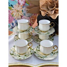MD Mimoza Dekor Türk Kahve Fincanı Ivory Magnolia 6 Kişilik 12 Parça