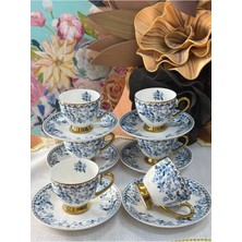 MD Mimoza Dekor Türk Kahve Fincanı Blue Rosalia 6 Kişilik 12 Parça