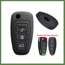 Bezos Ford Focus Mondeo Fiesta Kuga Katlanır Anahtar Uyumlu Silikon Oto Anahtar Kumanda Kabı Kılıf Siyah HB006