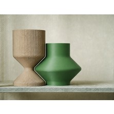 3D Baskı Modern Dekoratif Ikili Vazo Seti - Minimalist Çizgili Çiçek Vazosu-Bej-Yeşil