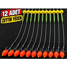 12 Adet Zeytin Yüzen Model Sazan Olta Takımı – Kırmızı Boncuklu Büyük Iğneli Hazır Rig ve Boli Seti