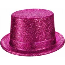 Marsilyan Fuşya Simli Glitter Silindir Parti Şapkası