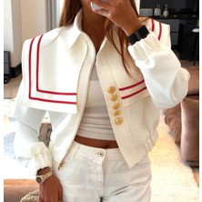 Miss Beyoğlu Denizci Yaka Gold Düğmeli Crop Ceket