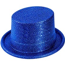 Marsilyan Mavi Simli Glitter Silindir Parti Şapkası