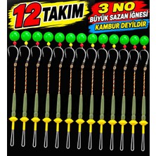 12 Adet Yeşil Pup Yüzen Model Sazan Olta Takımı – Büyük Iğneli Hazır Rig ve Boli Seti
