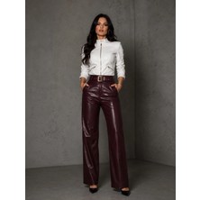 Velmora Leather Hakiki Deri Kadın Pantolonu Bordo