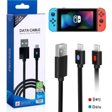 Pop Konsol Switch Şarj Kablosu 3 Metre Led Göstergeli NS Oyun Konsolu Type-C Örgü Kablo