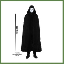 Bezos Siyah Kapüşonlu 120 cm Pelerin ve Beyaz Boyanabilir Tam Yüz Maske HB006