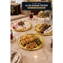 Viracasa 3'lü Altın Sunum Tepsisi 28 No Yuvarlak Pasta Tatlı Kurabiye Servis Tepsisi Seti
