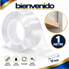 Çift Taraflı Nano Bant Montaj Çok Amaçlı Güçlü Yapıştırma Bandı Şeffaf 18 mm x 1 Metre Yıkanabilir